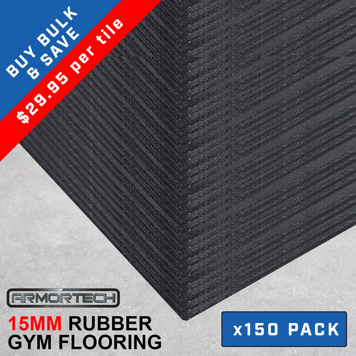 Armortech 150 pack Black Rubber Gym Flooring Mats
