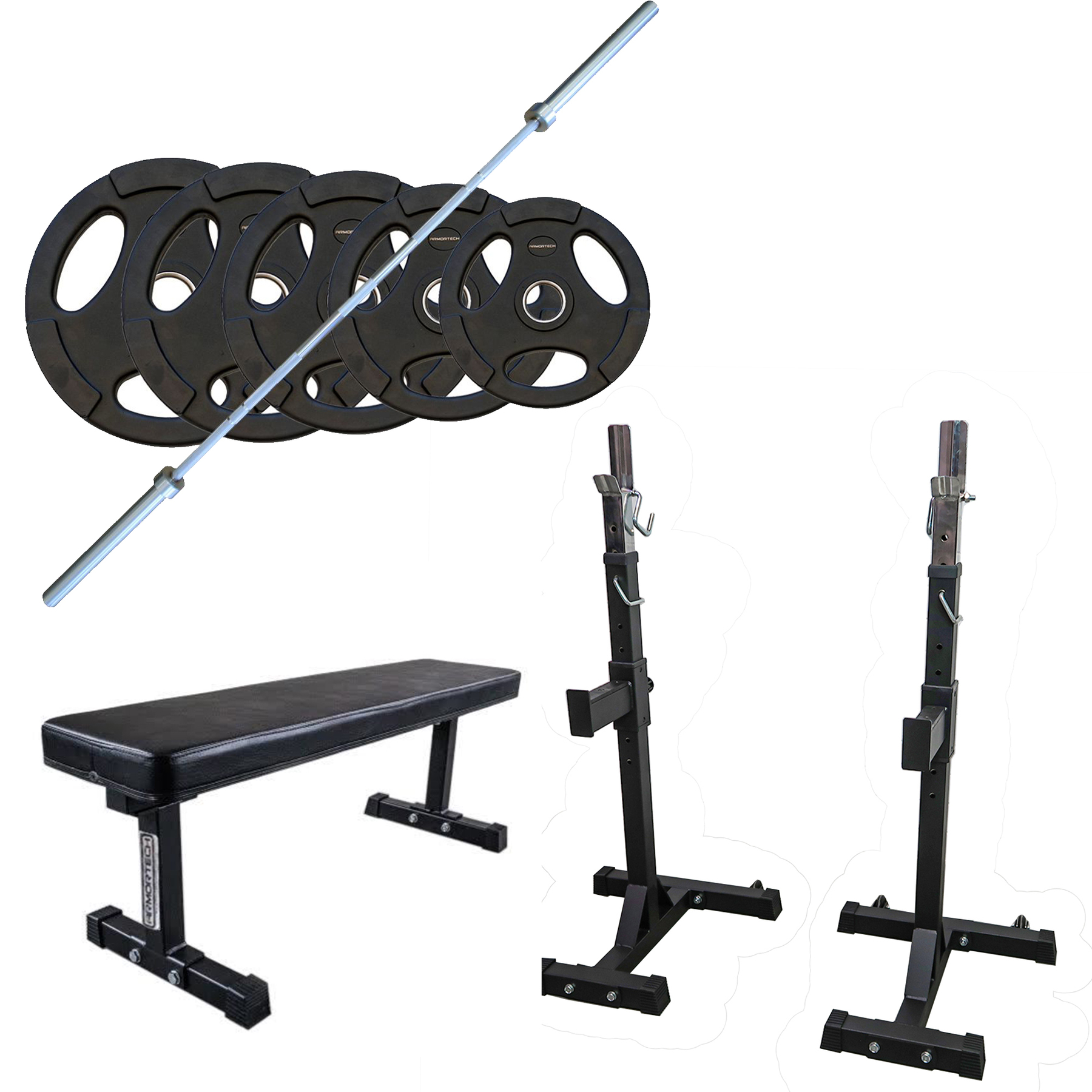 Bench Press Package, with 100KG Olympic Rubber Plates & Barbell